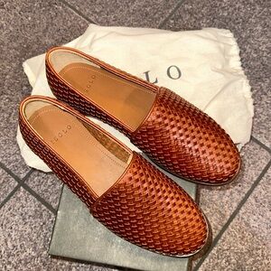 NISOLO MARA 9.5  Woven LEATHER  Brown Brandy LOAFER slip on flat NEW in box